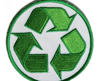 Recycle Patch (3 Inch) Embroidered Iron-on or Sew-on Badge Recycling Green Logo Emblem Crest for Bags, Backpacks, Hats, Jackets Gift Patches