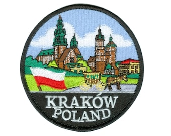 Krakow Poland Flag Patch Embroidered Iron-on/Sew-on Badge (3.5 Inch) Travel Europe Vacation Souvenir Tourist Emblem Backpack Gift Patches