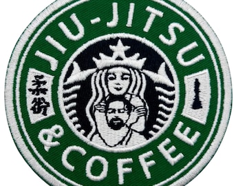Jiu Jitsu and Coffee Embroidered Patch, Iron-on or Hook and Loop Badge (3 Inch) BJJ Badge