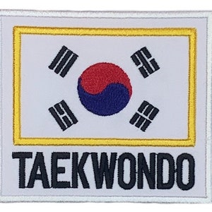 Taekwondo Patch (3.5 Inch) Embroidered Iron/Sew-on Badge Kimono Gi South Korea Flag Martial Arts Self Defense Emblem Crest Patches