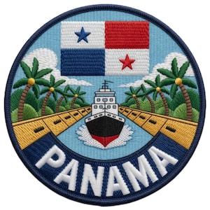 Toppa ricamata con la bandiera del Canale di Panama, applicabile con ferro da stiro o cucitura (90 mm), souvenir di viaggio, vacanze, emblema turistico per zaino, giacca, regalo.