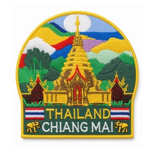 Patch bordado de Chiang Mai, Tailândia, para costurar ou passar a ferro (3,5 polegadas), lembrança de viagem pela Ásia, emblema para presente.