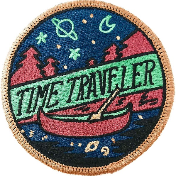 Time Traveler Patch (3 Inch) Iron/Sew-on Badge Adventure, Camping, Perfect for Backpacks, Bags, Hats, Jackets Trek Trail Camino Nature