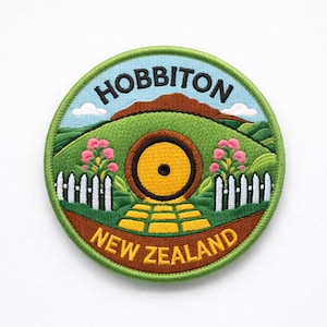 Hobbiton New Zealand Patch Embroidered Iron-on / Sew-on Badge (80 mm) Travel Souvenir Emblem Gift Patches