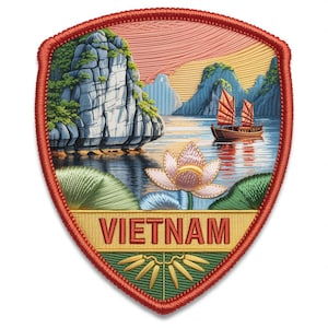 Vietnam-lapp Broderad stryk-/sysömnad märke (7,5 cm) Resa Asien Semester Souvenir Turistemblem Ryggsäck Presentlappar
