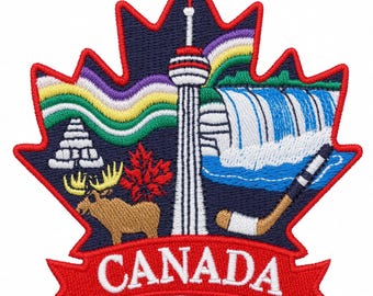 Canada Maple Leaf Patch, Embroidered Iron-On / Sew-On Badge Travel Souvenir Emblem (3 Inch)