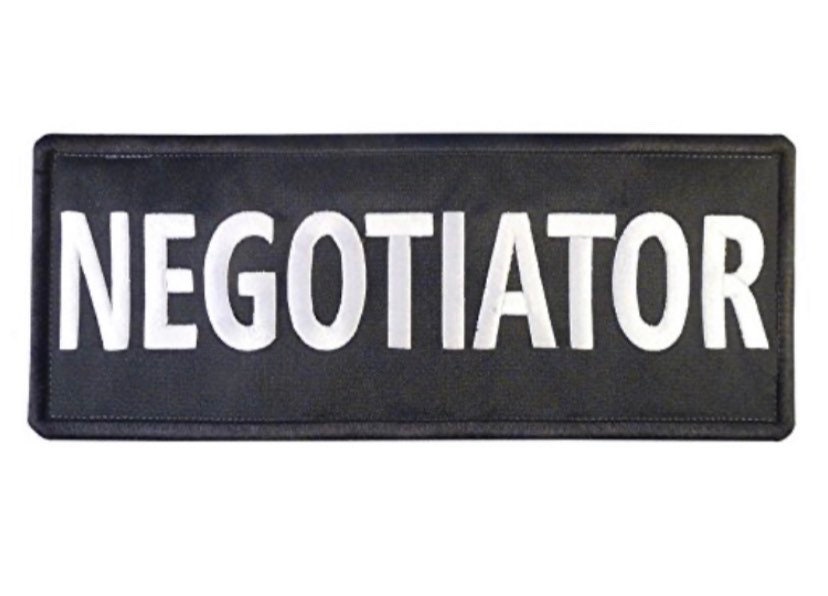 XL Negotiator Patch 10 Inch ACU Embroidered Laser Cut Badge hook Loop  Fastener Backing, Paintball Tactical Vest, Media, Combat Patches 