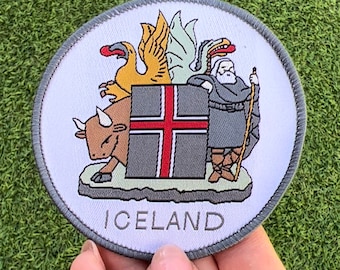 Iceland Patch (3 Inch) Coat of Arms Embroidered Iron-on / Sew-on Badge Travel Souvenir Emblem Nordic Island Country Sigil Crest Gift Patches