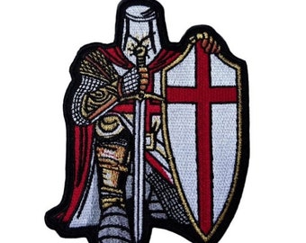Large Crusader Knight Patch (4.7 Inch) Iron/Sew-on Badge Embroidered Christian Shield Insignia Crest Gift Patches