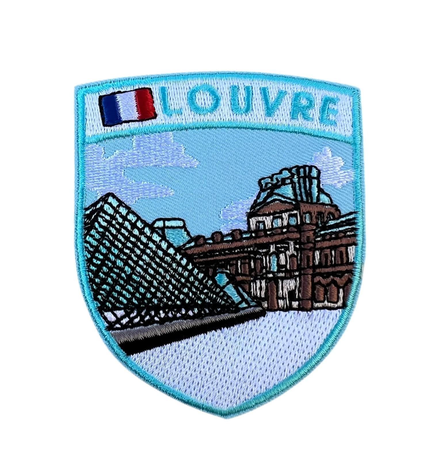 Louvre Museum Paris Patch Embroidered Iron-on or Sew-on Badge (3 Inch) Iconic Pyramid and Palace Souvenir Travel Europe Vacation France Flag