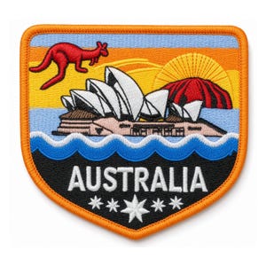 Australien-märke, broderat stryk-/sysömmärke, resesouvenir-emblem (3,5 tum)