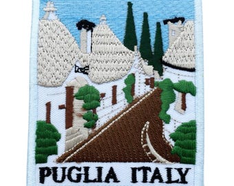 Puglia Italy Patch (3.5 Inch) Iron-on/Sew-on Badge Travel Europe Souvenir Apulia Italia Vacation Emblem Alberobello Holiday Gift Patches