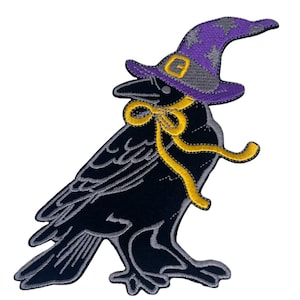 Magic Raven Patch (6 Inch) Large Black Velvet Embroidery Iron or Sew-on Badge Applique Merlin Costume Witch Cosplay Cloak Robe Gift Patches 画像 2
