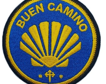 Buen Camino-Aufnäher (7,6 cm), besticktes Aufnäher/Aufnäher-Abzeichen, Emblem des Jakobswegs, Camino de Santiago, Jakobsmuschel, Pfeil, Wappen, Souvenir, Geschenk-Aufnäher