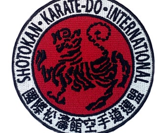 Shotokan Karate Do International Patch (3.5 Inch) Iron/Sew-on Badge Red Tiger Kimono Gi Japanese Kyoku Martial Arts Self Defense Kanji Japan