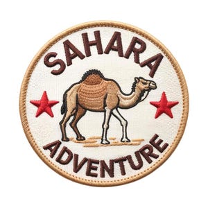 Sahara Adventure Patch (3,2 tum) Broderad Stryk-på/Sy-på-märke Resa Afrika Souvenir Semester Emblem Vapensköld Ryggsäck Gåva Patcher
