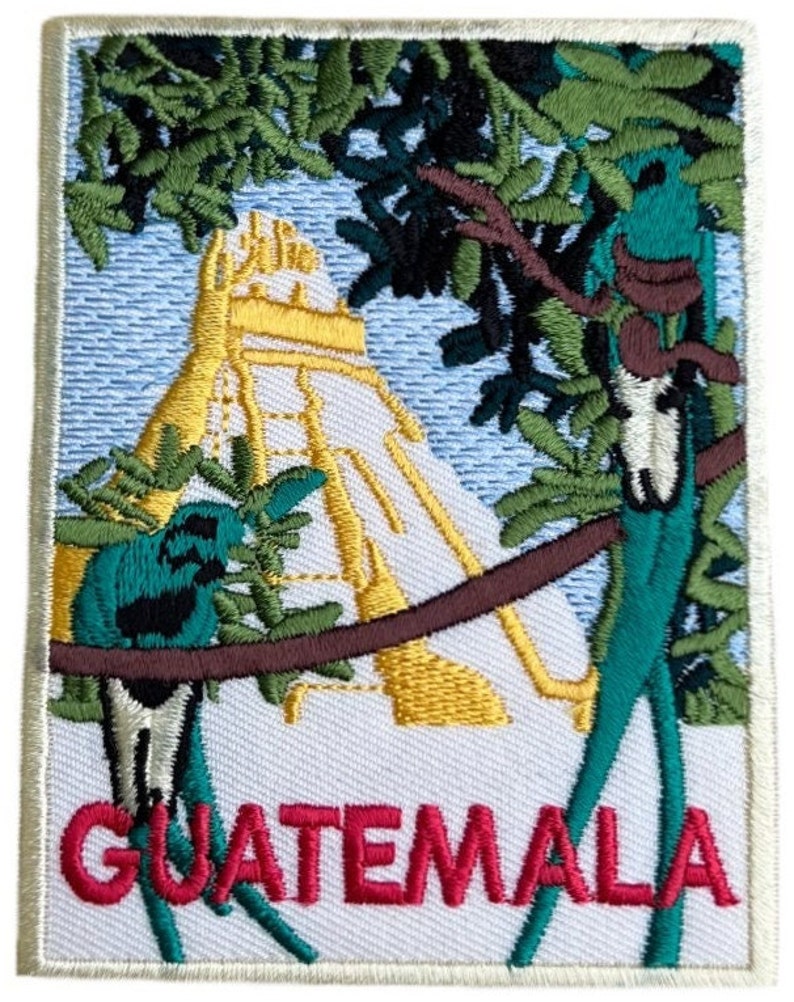 Écusson Guatemala 3,5 pouces thermocollant/à coudre emblème souvenir de voyage Quetzal Maya Tikal Méso-Amérique centrale écussons cadeaux image 2