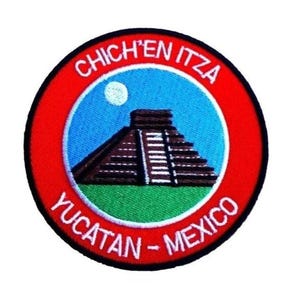 Chichen Itza Yucatan Mexico Patch (3.5 Inch) Iron/Sew-on Badge Applique El Castillo Mayan Temple Travel Souvenir Emblem Crest Patches