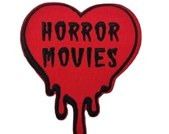 Ich liebe Horrorfilme Patch (3,5 Zoll) zum Aufbügeln/Aufnähen Horrorfilme Goth Gothic Motiv Emblem DIY Kostüm, Rucksack, Jacke, Geschenk Aufnäher