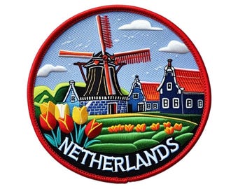 Écusson des Pays-Bas (3,5 pouces) brodé thermocollant/à coudre Emblème de voyage Pays-Bas Europe Pays-Bas Écusson cadeau souvenir
