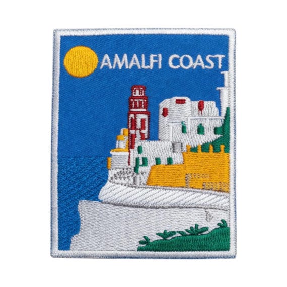 Amalfi Coast Italy Patch Embroidered Iron-on / Sew-on Badge Travel Europe Souvenir Sorrentine Peninsula Campania Emblem  Gift Patches (90mm)