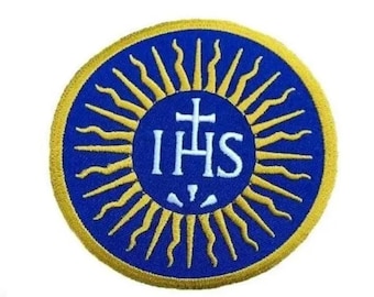 IHS Patch (3.5 Inch) Ignatius of Loyola Society of Jesus Jesuits Insignia Iron-on Badge Catholic Church Symbol Christian Emblem Gift Patches