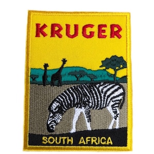 Toppa del Parco Nazionale Kruger, Sudafrica (3,5 pollici), distintivo termoadesivo/cucibile, souvenir da viaggio, zaino, giacca, cappello, borsa, emblema fai da te, toppe regalo