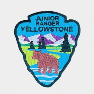 Yellowstone National Park Junior Ranger Patch (3.5 Inch) Iron-on or Sew-on Badge  Wyoming Souvenir Idaho Emblem Trail Crest Gift Patches
