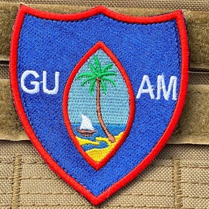 Guam Flagge Patch (3 Zoll) Gestickt Nationales Abzeichen (Haken + Schlaufe) Heraldik Schild Wappen Taktische Moral Pazifikinseln Emblem Souvenir Geschenk