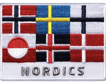 Nordics Flag Patch (3.5 Inch) Iron-on/Sew-on Badge Scandinavian Travel Souvenir Norway Sweden Denmark Emblem Vacation Backpack Gift Patches