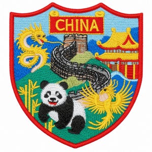 Great Wall of China Patch Embroidered Iron-On / Sew-On Badge Dragon, Panda, Ancient Chinese Travel Souvenir Emblem Gift Patches (80mm)