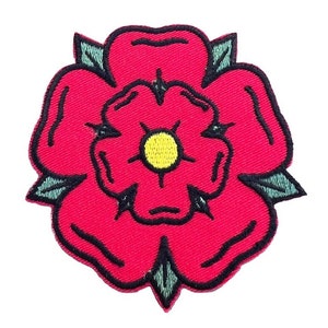 Lancashire Red Rose Patch (3 Inch) Embroidered Iron-on or Sew-on Badge Beautiful Flower Embroidery Applique DIY Emblem, Gift Patches