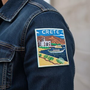 Écusson Crète (3,5 pouces) brodé thermocollant/à coudre île grecque voyage Grèce vacances emblème bricolage sac à dos, veste, sac, écussons cadeaux image 3