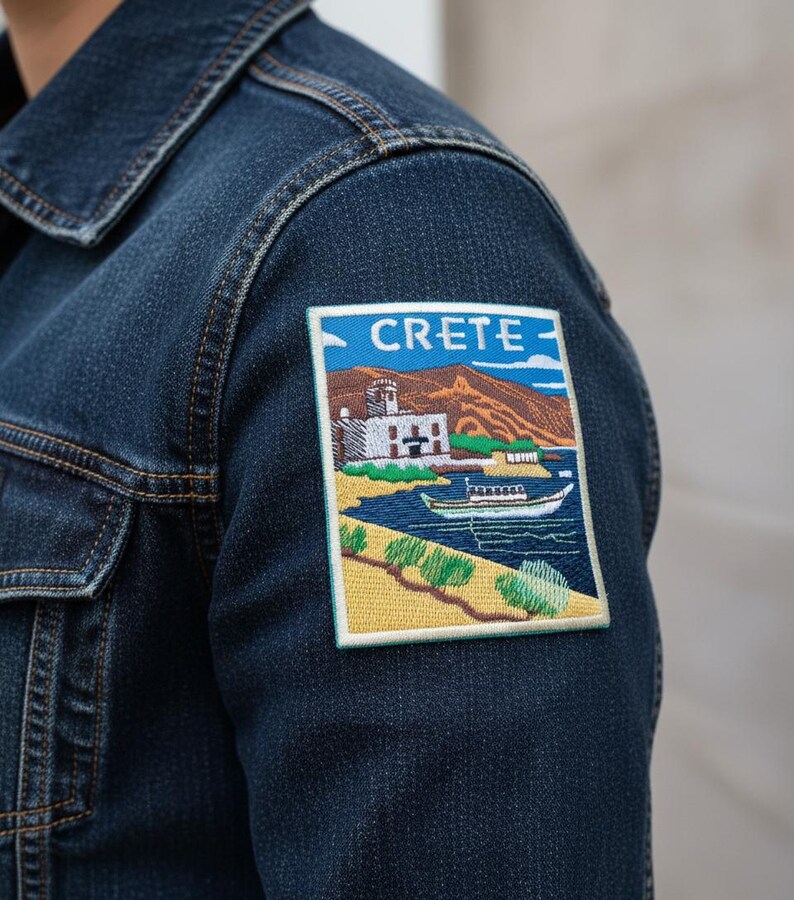Écusson Crète (3,5 pouces) brodé thermocollant/à coudre île grecque voyage Grèce vacances emblème bricolage sac à dos, veste, sac, écussons cadeaux image 3