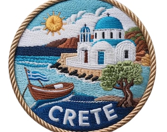 Crete Patch Embroidered Iron-on/Sew-on Badge (3 Inch) Greek Island Travel Greece Vacation Emblem Gift Patches