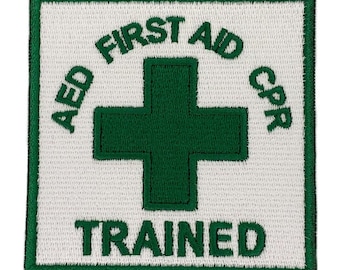 AED First Aid CPR Trained Patch (3 Inch) Embroidered Iron/Sew-on Badge Perfect for Backpacks, Caps, Bags, Jackets DIY Costume Gift Patches