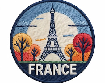 France Patch Embroidered Iron-on / Sew-on Badge Eiffel Tower Paris Travel Europe Souvenir Emblem Vacation Gift Patches (80 mm)