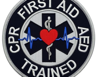 First Aid CPR AED Trained Patch Embroidered Iron-on/Sew-on Badge (3 Inch) Kit Bag, Jacket, Cap, Hat, Crest Emblem Gift Patches