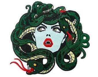Naszywka Medusa (5 cali) do naszycia/żelazka, Horror, Mit Olimpu, Potwór, Głowa Węża, Emblemat DIY, Kostium, Plecak, Kurtka, Torba, Naszywki na Prezent