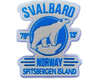 Écusson Svalbard Norvège (3,5 pouces) insigne thermocollant/à coudre île du Spitzberg, emblème souvenir de voyage écusson ours polaire sac à dos écussons cadeaux