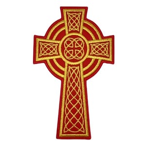 Liturgical Cross Red Velvet Patch (6 Inch) Iron-on or Sew-on Badge Catholic Church Vestment Symbol Christian Religious Celtic Emblem Patches