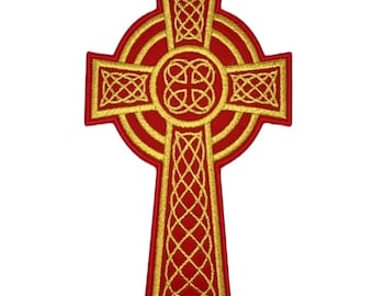 Liturgical Cross Red Velvet Patch (6 Inch) Iron-on or Sew-on Badge Catholic Church Vestment Symbol Christian Religious Celtic Emblem Patches