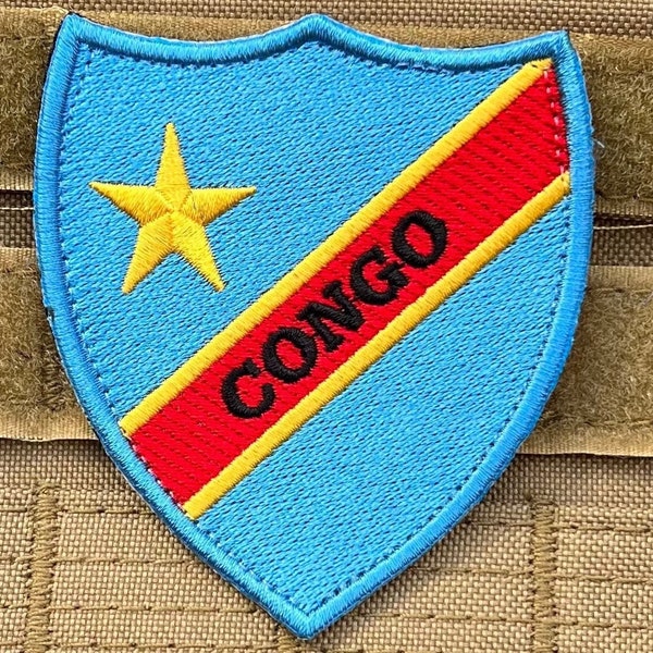 Congo Flag Patch (3 Inch) Embroidered National Badge (Hook + Loop) Heraldry Shield Crest Tactical Morale Emblem Gift Souvenir Africa Patches