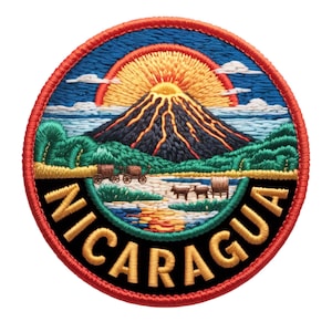 Nicaraguas flagga tygmärke broderat stryk-på/sys-på märke (7,5 cm) resesouvenir semesteremblem turistpresenttygmärken