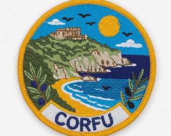 Corfu Patch Embroidered Iron-on/Sew-on Badge (80 mm) Greek Island Travel Greece Vacation Emblem Gift Patches