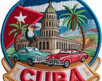 Havana Cuba Patch Embroidered Iron-on/Sew-on Badge (90mm) Holiday Travel Souvenir Vintage Car Vacation Tourist Emblem Gift Patches