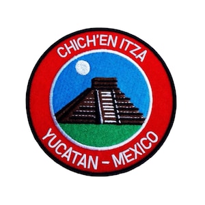 Chichen Itza Mexico Patch, Embroidered Iron-on / Sew-on Badge El Castillo Mayan Temple Travel Souvenir Emblem (3.5 Inch)