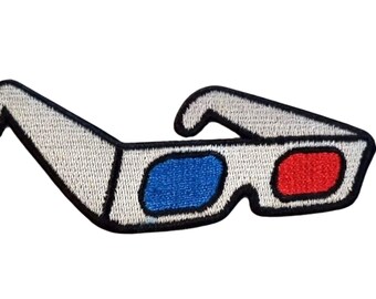 Retro 3D Movie Theatre Glasses Patch (3.5 Inch) Embroidered Iron-on or Sew-on Badge Nostalgic 80's Cinema Backpack, Cap, Jacket Gift Patches