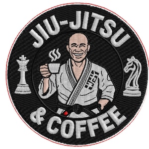 Jiu Jitsu & Coffee Aufnäher: Gesticktes Bügelbild