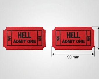 x2 Toppe ricamate termoadesive/da cucire con il biglietto "Hell Admit One 666"